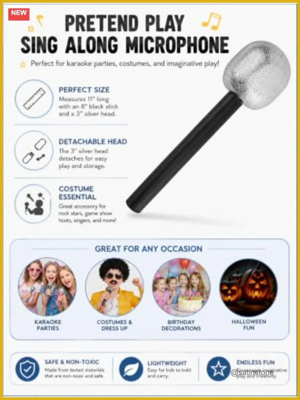 Skeleteen Rock Star Microphone Costume Prop - Kids Pretend Play Toy 2 Pack